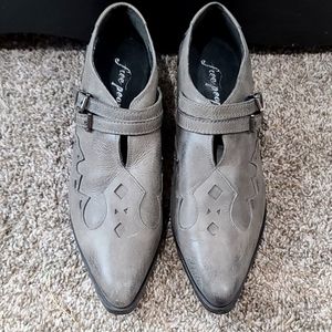 Free People Grey Leather Western Booties